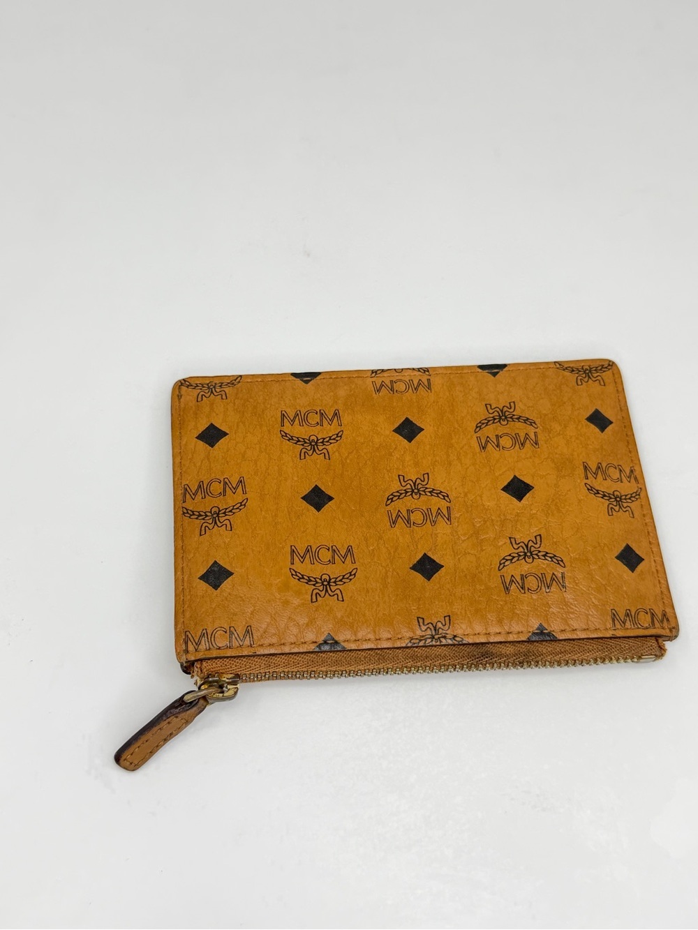 MCM Cognac Logo Zip Card Pouch